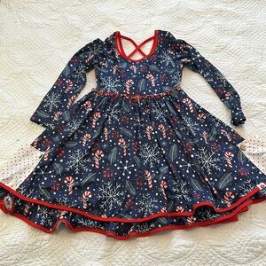 CHEEKY PLUM Holiday Christmas Candy Cane Snowflake Blue Red Dress 7